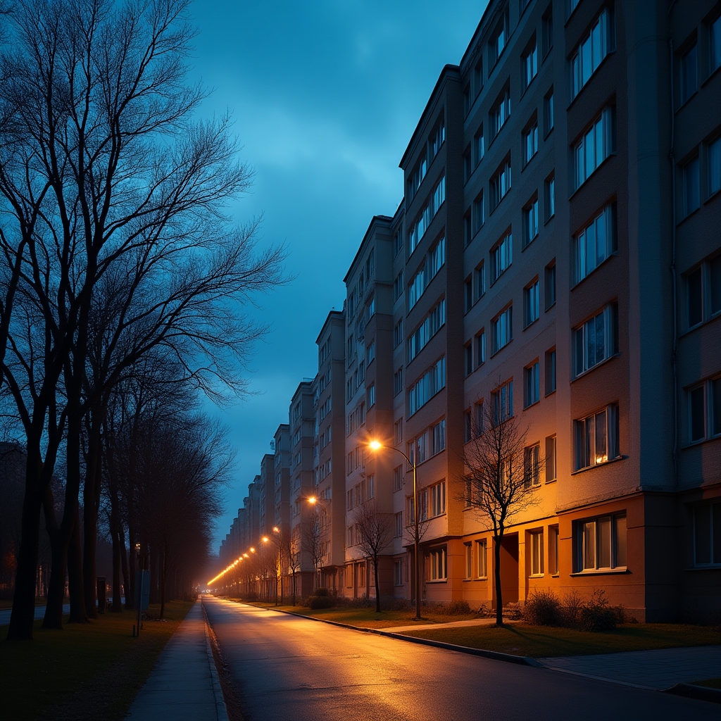 Modern apartment buildings in Warsaw, Poland viewed from street level